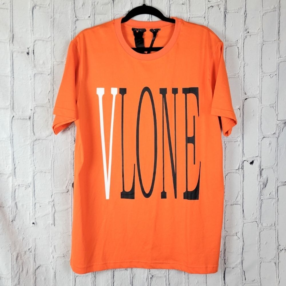 Vlone mens staple orange graphic short sleeve t shirt top